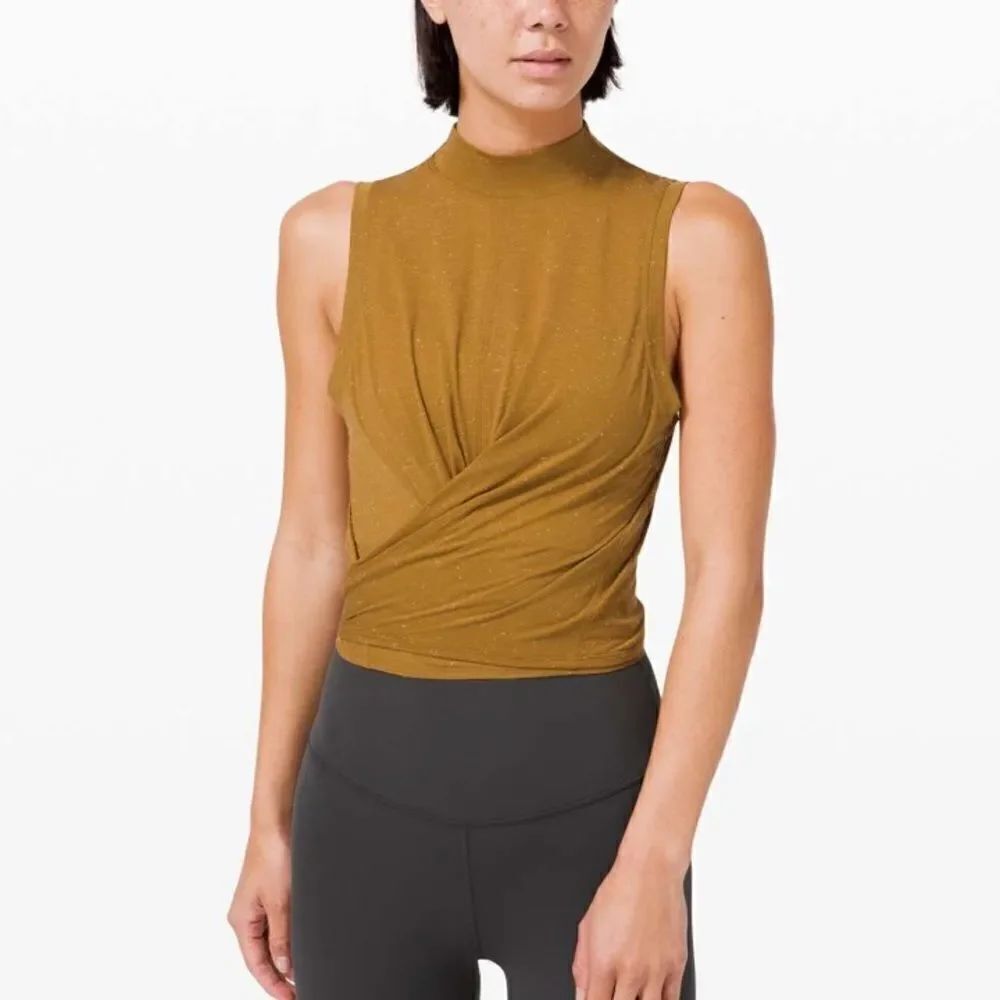 LULULEMON Time to Restore Mock Neck Tank Spiced Bronze White Women’s Size 2